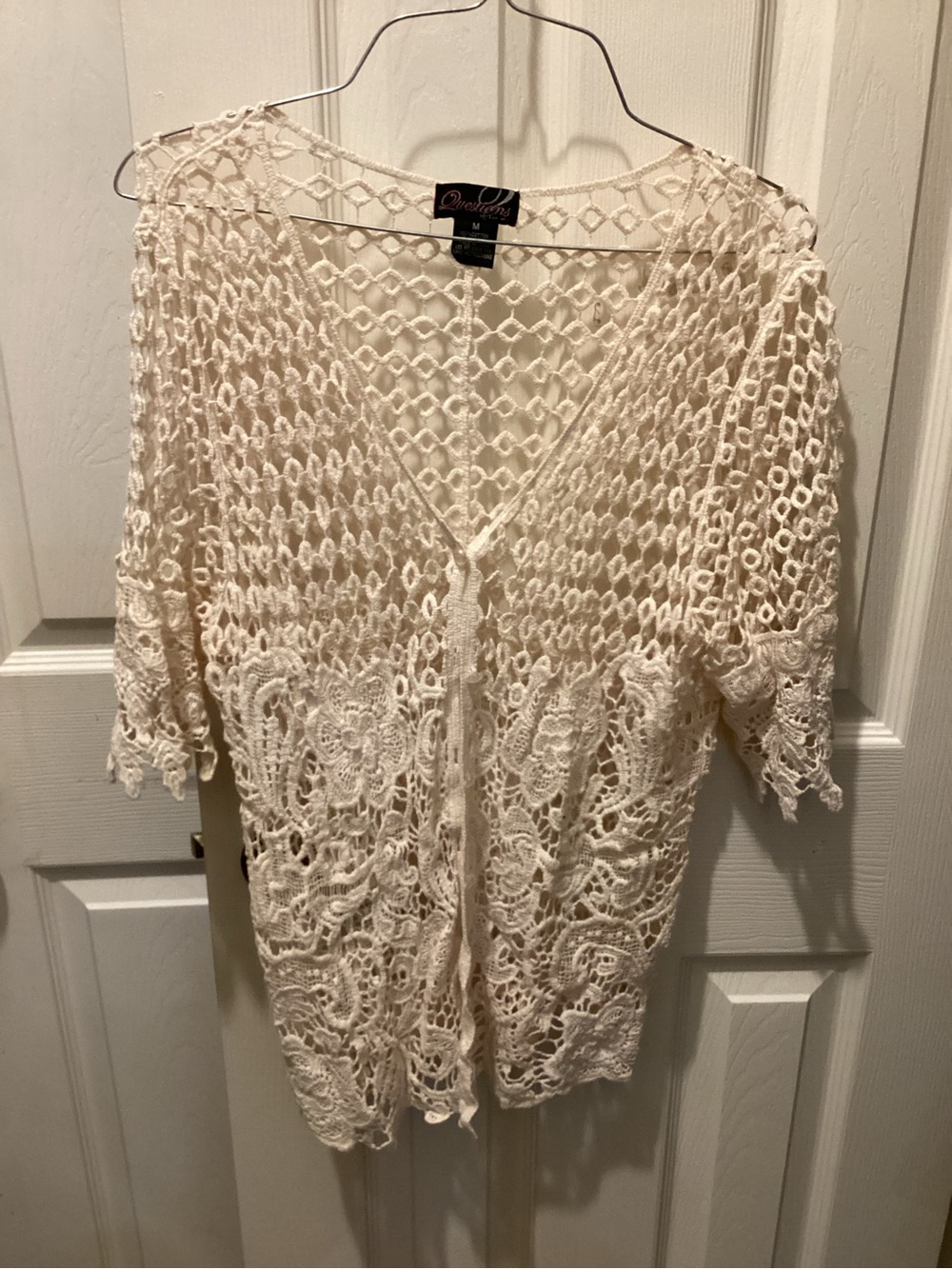 Openwork Crochet Kimono Cover-Up in Cream